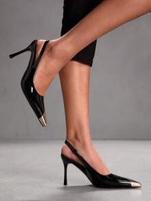 CUCCOO SZL 女士尖头撞色优雅通勤高跟鞋 - 黑色 - 查看 4