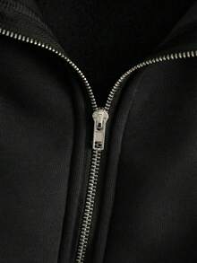 Franclia Women's Casual Hooded Faux Fur Collar Thermal Lined Cropped Sweatshirt, Autumn/Winter - Black - View 4