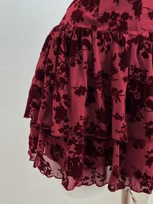 Elamini Đầm ngắn hở lưng gợi cảm họa tiết hoa cổ điển dành cho nữ - Màu Đỏ Sâu - Xem 8