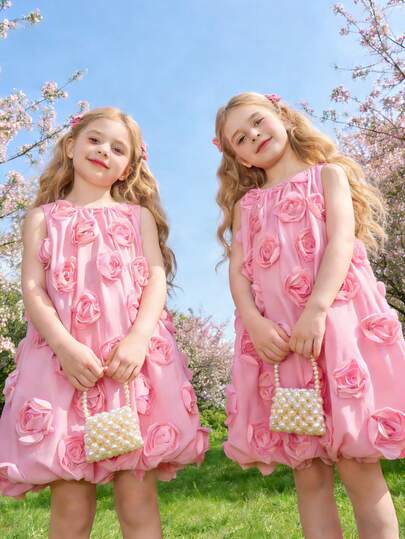 Young Girl Elegant Sweet Cute Fashion Pink Camisole Dress, Summer