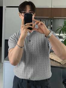 DAZY Áo polo cổ tròn màu xám trơn dành cho nam, thích hợp mặc mùa hè. - Xám - Xem 5