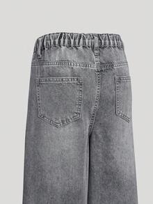 Explorewe Teenage Boys' Vintage Washed Gray Loose Fit Wide Leg Casual Jeans, American Style High Street All-Match Denim Pants - Black - View 7