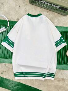 TEENAGE MUTANT NINJA TURTLES | SHEIN Men Casual Loose Knit Colorblock Sporty Graphic V-Neck Short Sleeve T-Shirt - Apricot - View 2