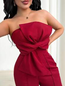 Vavine 女士优雅酒红色连体裤，适合情人节 - 酒紅色 - 查看 6