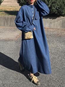 FRIFUL Women's Straight Denim Dress With Shirt Style - Blue - View 2