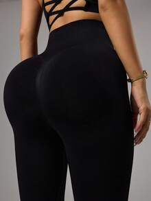 Dewbera Pantalones de yoga con control de abdomen y cintura alta sin costuras para mujer - Negro - Ver 7