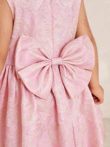 Glamorique Kids Girls' Sleeveless Jacquard Rose Dress With Flared Skirt,Butterfly Back,Elegant Princess Style For Birthday,Wedding,Banquet,Pink,Summer,Traditional - Pink - View 3