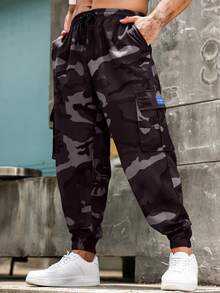 Manfinity LEGND 加大码男士迷彩印花工装裤 迷彩工装慢跑裤 男士宽松迷彩裤 男士工装裤 松紧腰迷彩裤 男士街头风裤子 - 彩色 - 查看 3