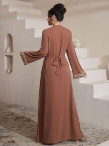 SHEIN Najma Women's Casual Elegant Loose Exaggerated Ruffle Waist Robe - Brown - View 8