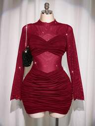 SHEIN ICON Abito mini nero sexy da donna taglie forti per il clubbing