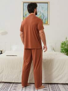 DAZY Herrset med bruna kontrastrandiga loungewear-plagg, vår/sommar - Brun - Visa 2