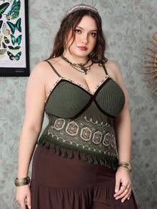 ROMWE Fairycore Áo camo nữ cỡ lớn thêu hoa, kiểu dáng thường ngày, đa năng, thích hợp cho buổi hẹn hò. - màu xanh lá - Xem 6