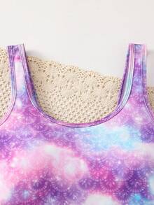 Emery Rose Kids Emery Rose Kids 少女印花细肩带比基尼上衣 - 淡紫色 - 查看 6