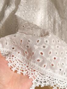 SHEIN Elladie kids 1pc Girls' White Hollow Embroidered Floral Lace Bow Tie Camisole Dress, Elastic Waist Ruffle Hem, Simple Chic Casual Vacation Style - White - View 7