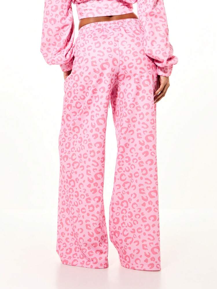 BABYPHAT Pantalón de chándal de pierna ancha con estampado de leopardo, cintura con cordón y bolsillos laterales para uso casual y estilo de ropa de calle para el Día de San Valentín