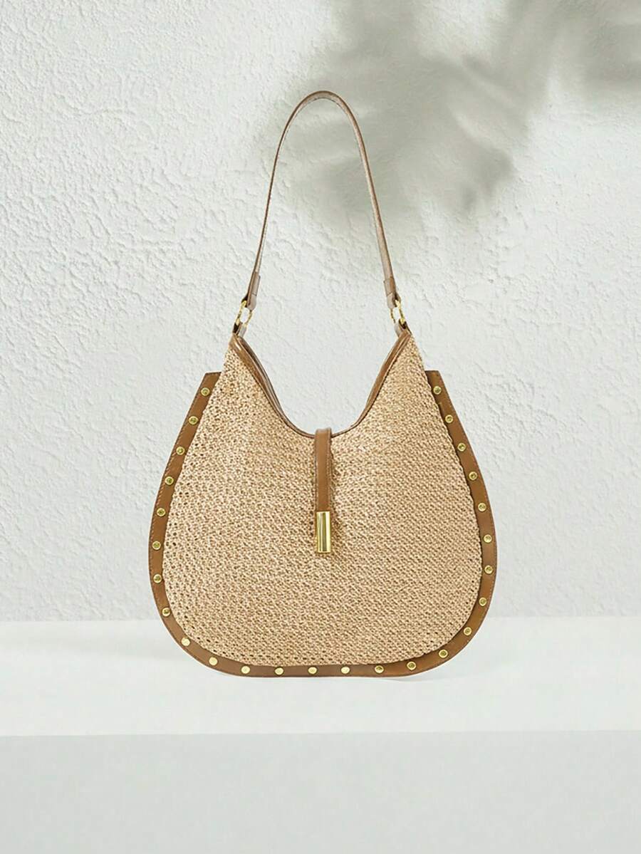 SHECARRY Túi đeo vai nữ phong cách retro họa tiết da bò, túi xách cổ điển dành cho nữ. - Màu nâu Sô-cô-la - Xem 1