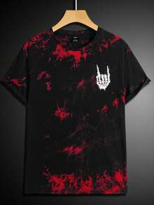 GENTILAND Men Tie Dye Skeleton Hand Print Tee, Summer