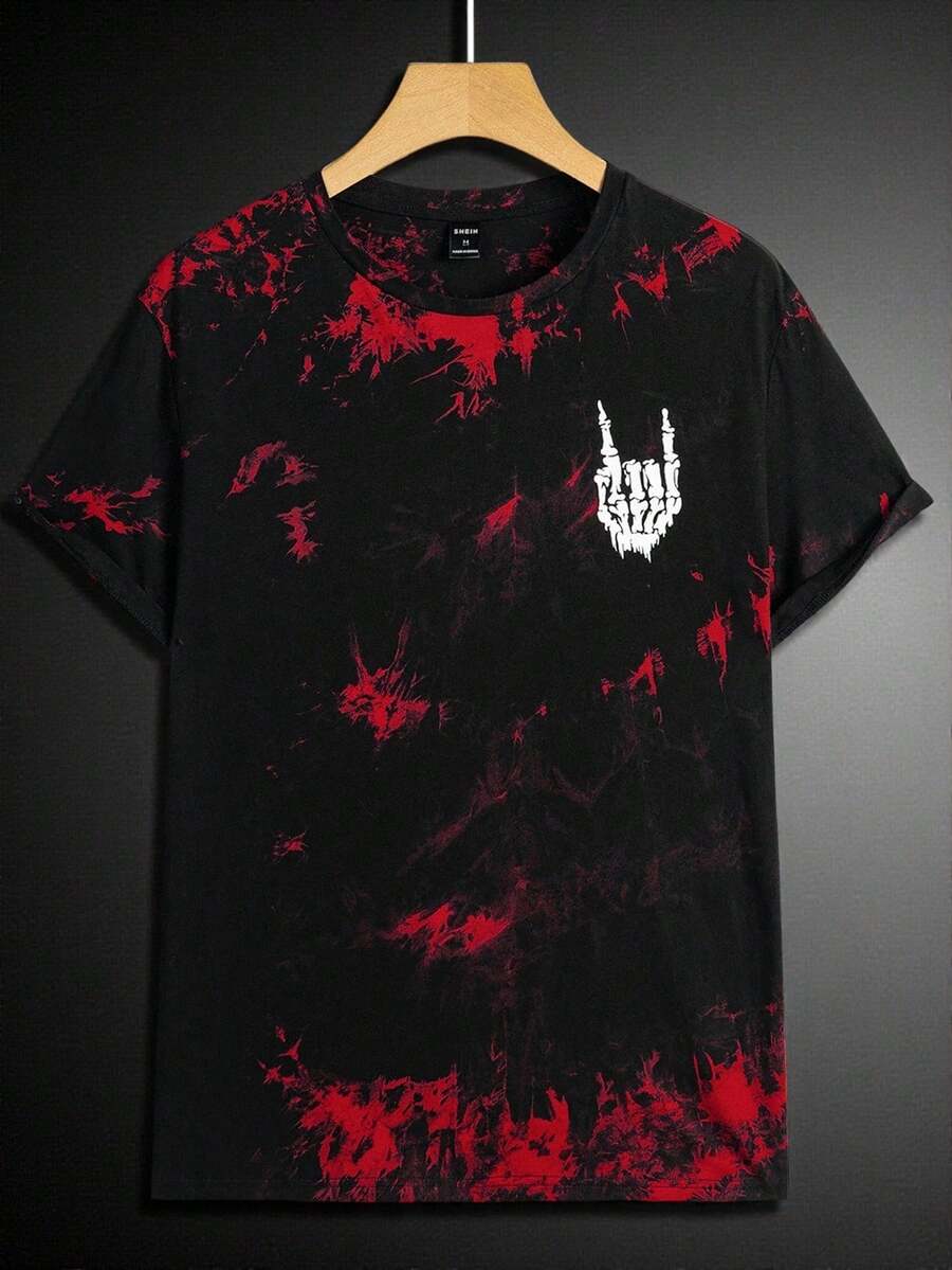 GENTILAND Men Tie Dye Skeleton Hand Print Tee, Summer