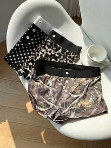 Comfortcana 3件套女士休闲简约度假迷彩、波点、豹纹印花短裤，适合夏季度假、海滩之旅 - 彩色 - 查看 6