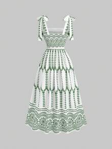 Sweetra Đầm vintage hoa nhí thắt eo dành cho nữ, chất liệu nhẹ sang trọng, không tay, màu đỏ, dáng ôm, gợi cảm, thích hợp cho kỳ nghỉ hè và tiệc tùng. - màu xanh lá - Xem 2