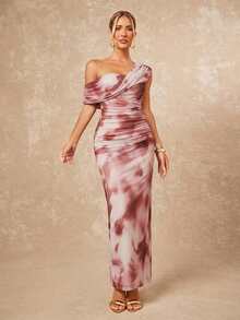 Lumalex 低调奢华的复古风情，闪耀假日派对装扮，适合锐舞节、郊游、游泳度假、波西米亚风、户外派对、婚礼季、宴会、成人礼、海滩、海边、海滩度假、复活节、波西米亚风海滩户外婚礼派对、成人礼、返校派对、情人节约会等场合。优雅的粉色扎染印花网纱单肩褶皱装饰修身包臀长裙，性感扭结褶皱开衩设计无袖修身长裙，春夏单肩连衣裙、单袖连衣裙、新年连衣裙、宰牲节派对连衣裙、酒红色连衣裙、垂褶连衣裙，优雅女士连衣裙、舞会礼服、商务休闲女装，春夏复古风情。 - 藕粉色 - 查看 5