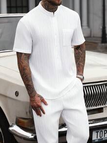 Manfinity CasualCool Bộ đồ nam gồm áo sơ mi ngắn tay có túi ngực và quần dài có túi chéo, bộ 2 mảnh dành cho nam, bộ đồ mùa hè nam, bộ quần áo trắng 2 mảnh dành cho nam, áo sơ mi ngắn tay và quần trắng dành cho nam. Thích hợp cho phong cách cổ điển, mặc hàng ngày, đi chơi cuối tuần, hoạt động ngoài trời, du lịch, môi trường làm việc thoải mái hoặc các dịp bán trang trọng, quà tặng cho bạn trai/chồng, quà kỷ niệm/sinh nhật, tiệc tùng, kỳ nghỉ hè, lễ hội, năm mới, đám cưới, ngày Valentine. - trắng - Xem 6
