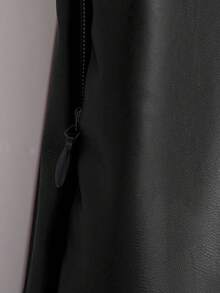 Franclia 优雅时尚短款褶裥可调节系带双层侧边隐形拉链PU皮酒红色女裙，秋冬款