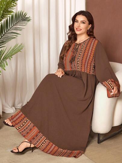 Al Najma Vestido casual holgado de talla grande con parches y flecos para mujer, primavera/verano