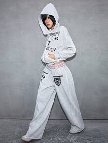 ROMWE Avant 2件套休闲街头风Y3K风格双腰连帽衫套装 - 灰色 - 查看 8