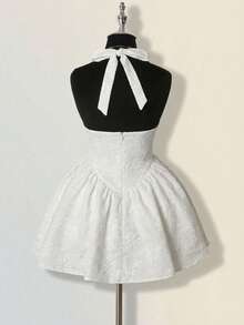 SHEIN ICON 女士提花露背连衣裙，性感优雅的宫廷风格 - 白色 - 查看 2