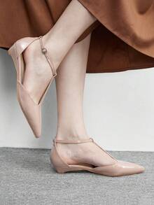 CUCCOO BIZCHIC 女士咖啡色尖头低跟露跟鞋，简约优雅百搭休闲通勤鞋，适合工作办公室穿着，春秋季 - 鏡面杏27 - 查看 3