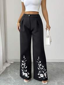 SHEIN Elenzya Bộ đồ nữ thường ngày in hoa, quần ống rộng dáng suông và áo croptop, set 2 món mùa hè, quần ống rộng nữ, set quần hai mảnh, set quần và áo mùa hè, trang phục nữ thường ngày, trang phục mùa hè nữ, quần kiểu Y2K, trang phục mặc nhà, quần ống rộng, quần công sở, set đồ đi nghỉ mát nữ, set 2 món nữ, trang phục hợp xu hướng, set 2 món nữ, trang phục mùa hè cho nữ. - màu đen - Xem 5