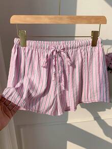 SHEIN EZwear Quần short nữ ống rộng kẻ sọc hồng. - Hồng - Xem 7