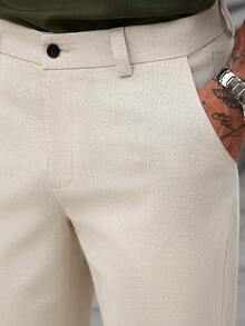 Manfinity CasualCool Herren Lässig Alltagsarbeitskleidung Einfarbige Hose mit schräger Tasche und geradem Bein - Aprikosenfarben - Übersicht 3