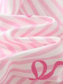 Maija Kids 2pcs/Set Young Girl Bow Knit Soft Round Neck Short Sleeve Top And Elastic Waist Pants Set - Pink - View 4