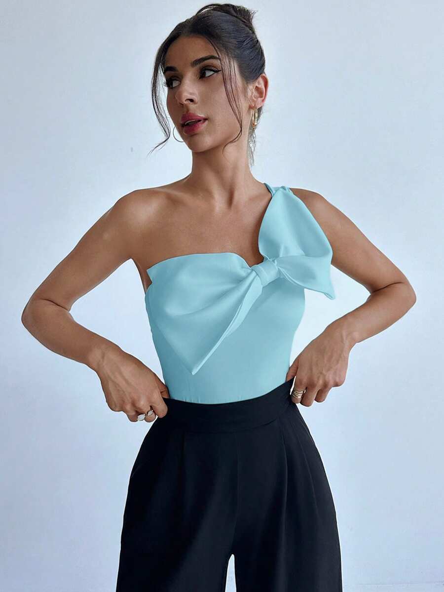 Aloruh Áo liền thân không tay trang nhã dành cho nữ, có nơ trang trí. - Màu xanh nhạt - Xem 1