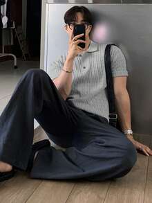 DAZY Áo polo cổ tròn màu xám trơn dành cho nam, thích hợp mặc mùa hè. - Xám - Xem 6
