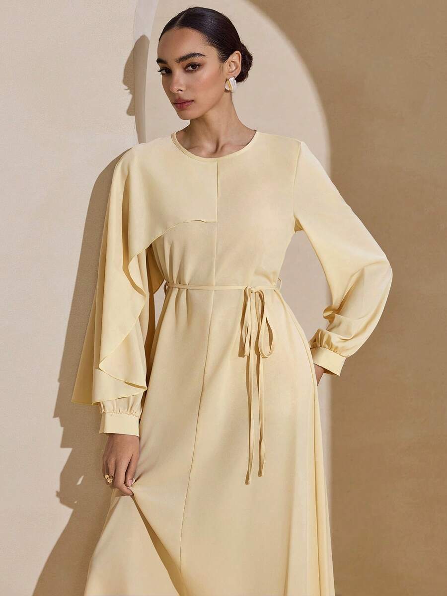 Graceveil Fitted Yellow Elegant Arabic Style Dress For Women - Yellow - View 1