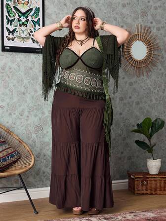 Fairycore Damen Große Größen Top mit Blumenstickerei Muster, vielseitig tragbar für Lässig-Dates