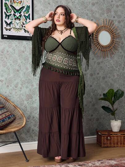 Fairycore Plus Size Women Floral Embroidery Pattern Casual Versatile Date Night Camisole Top