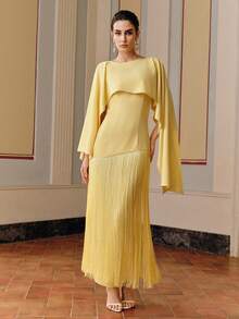 Anewsta Yellow Elegant Tassel Detachable Shawl Robe Kaftan - Yellow - View 4