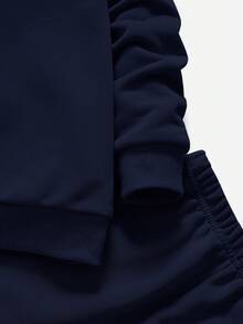 SHEIN Young Boys Navy Blue Knitted Round Neck Sweatshirt And Long Sweatpants Co-Ords With Letter Pattern For Everyday Casual Style - Navy Blue - View 7