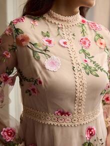 ZEYLAH Plus Size Embroidered Lace Patchwork Long Sleeve Dress Fall - Apricot - View 2