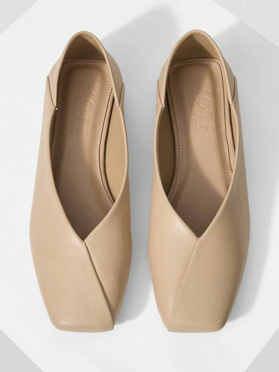 WOMEN PU LEATHER SQUARE TOE FLATS VALENTINE'S DAY - Apricot - View 1