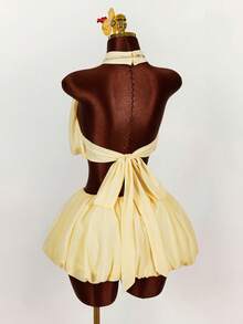 Amplova 2026新款高领荷叶边短款上衣和荷叶边半裙两件套女装 - 淡黃色 - 查看 2