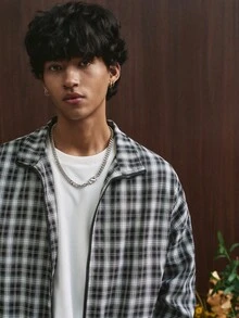 TOKVUE 男士休闲格子拉链夹克 - 彩色 - 查看 5