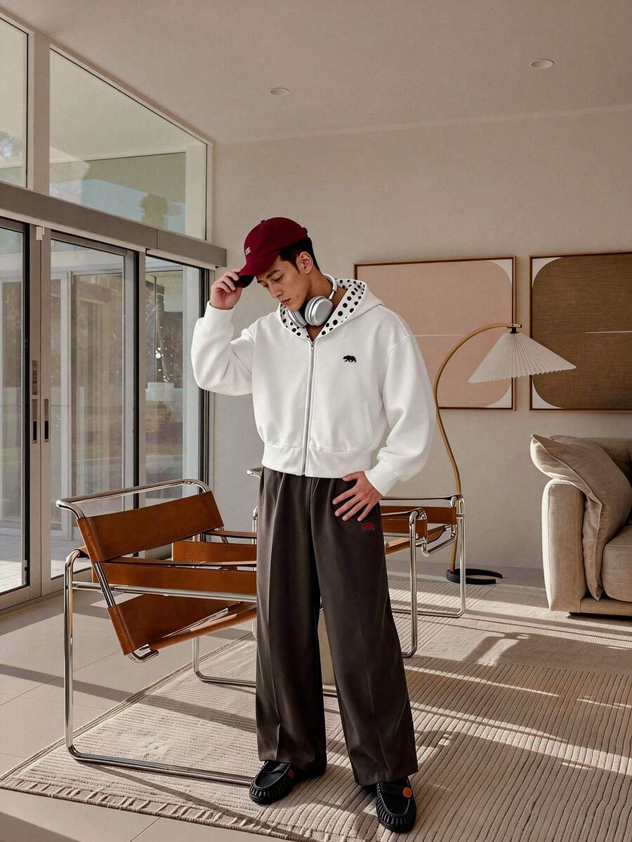 ESTAVOR Pantaloni casual larghi da uomo con vita elastica e strisce laterali - Grigio Scuro - Visualizzare 1