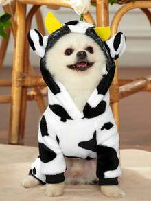 PETSIN 1 Piece Cute Little Cow Cosplay Black And White Leopard Print Pet Hooded Sweatshirt For Autumn And Winter, Thick Warm Flannel Pet Clothes - Multicolor - View 4