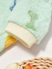 PETSIN 1件宠物薄荷绿爪印骨头图案毛绒连帽卫衣，加厚保暖，适合猫狗秋冬季穿着 - 彩色 - 查看 8