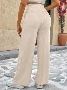 SHEIN Maternity Casual Solid Color Adjustable Waist Pants - Khaki - View 2